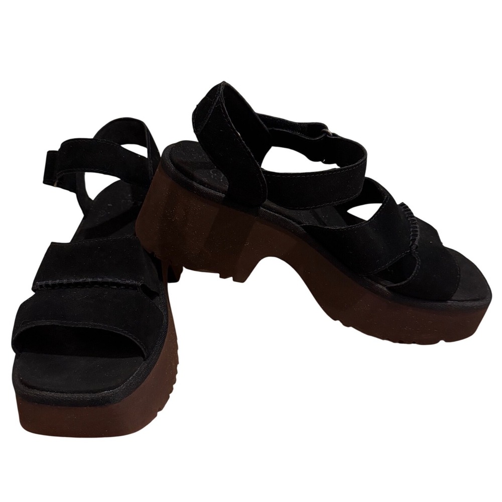UGG GoldenGlow Black Suede Platform Sandals Womens 10 Lug Sole